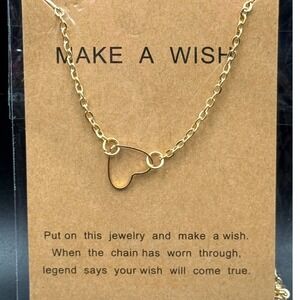 Gold Tone‎ Heart Charm Necklace Make a Wish Card Jewelry
